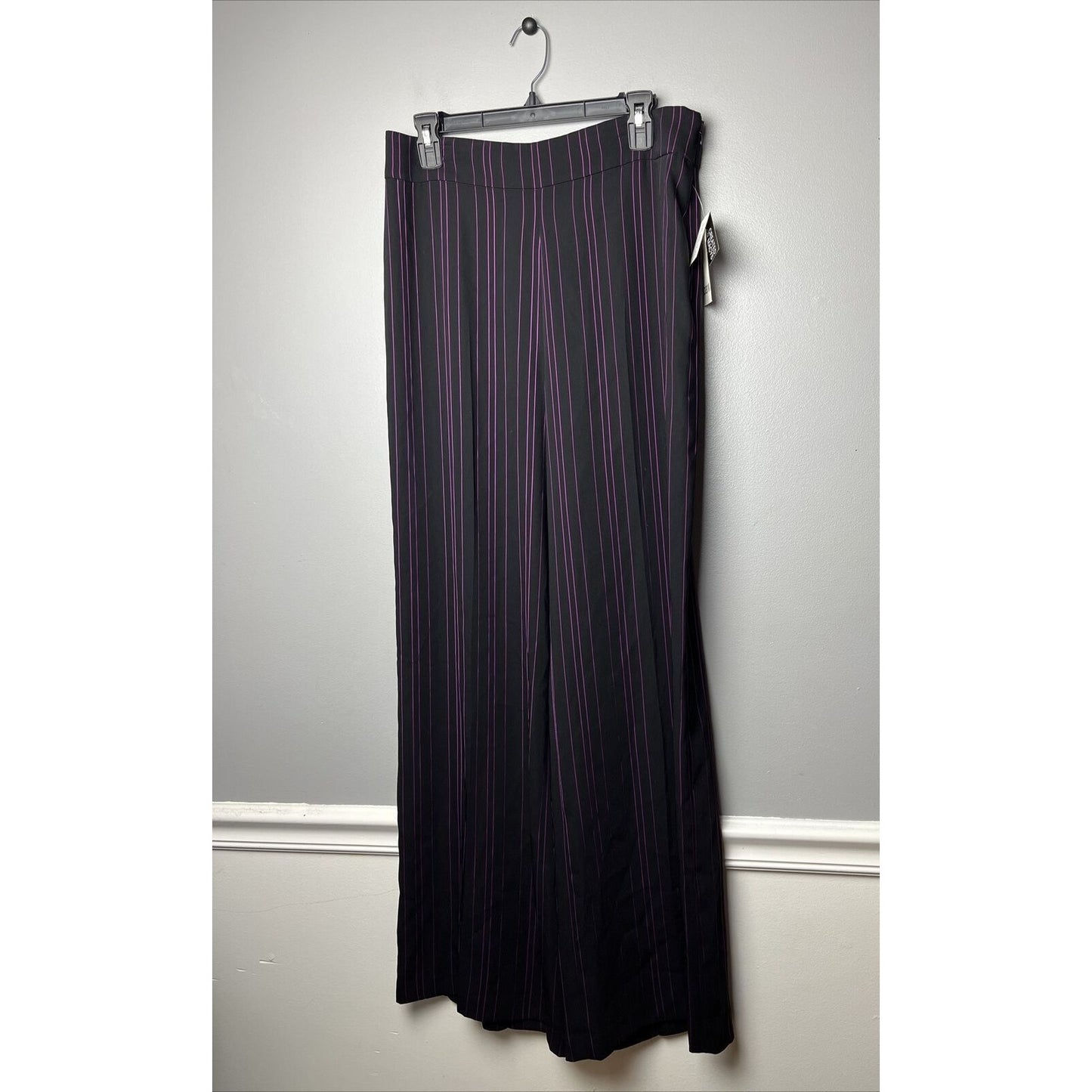 Bar III Women's Striped Wide Leg Pants Black/Begonia Size 10