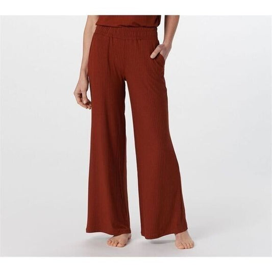 Cuddl Duds Wide Rib Wide Leg Pants Brandy Brown Small NEW A391707