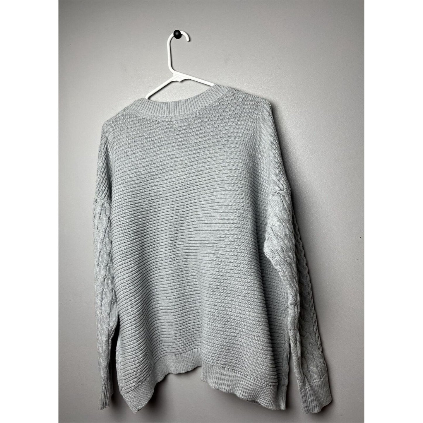 Caslon Cable V-Neck Pointelle Sweater Size XL Grey NWT