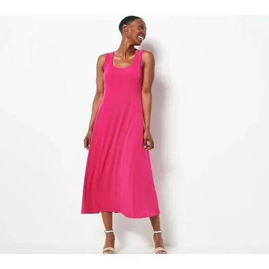 Susan Graver Petite Liquid Knit Sleeveless Midi Dress Color Pink Size PL