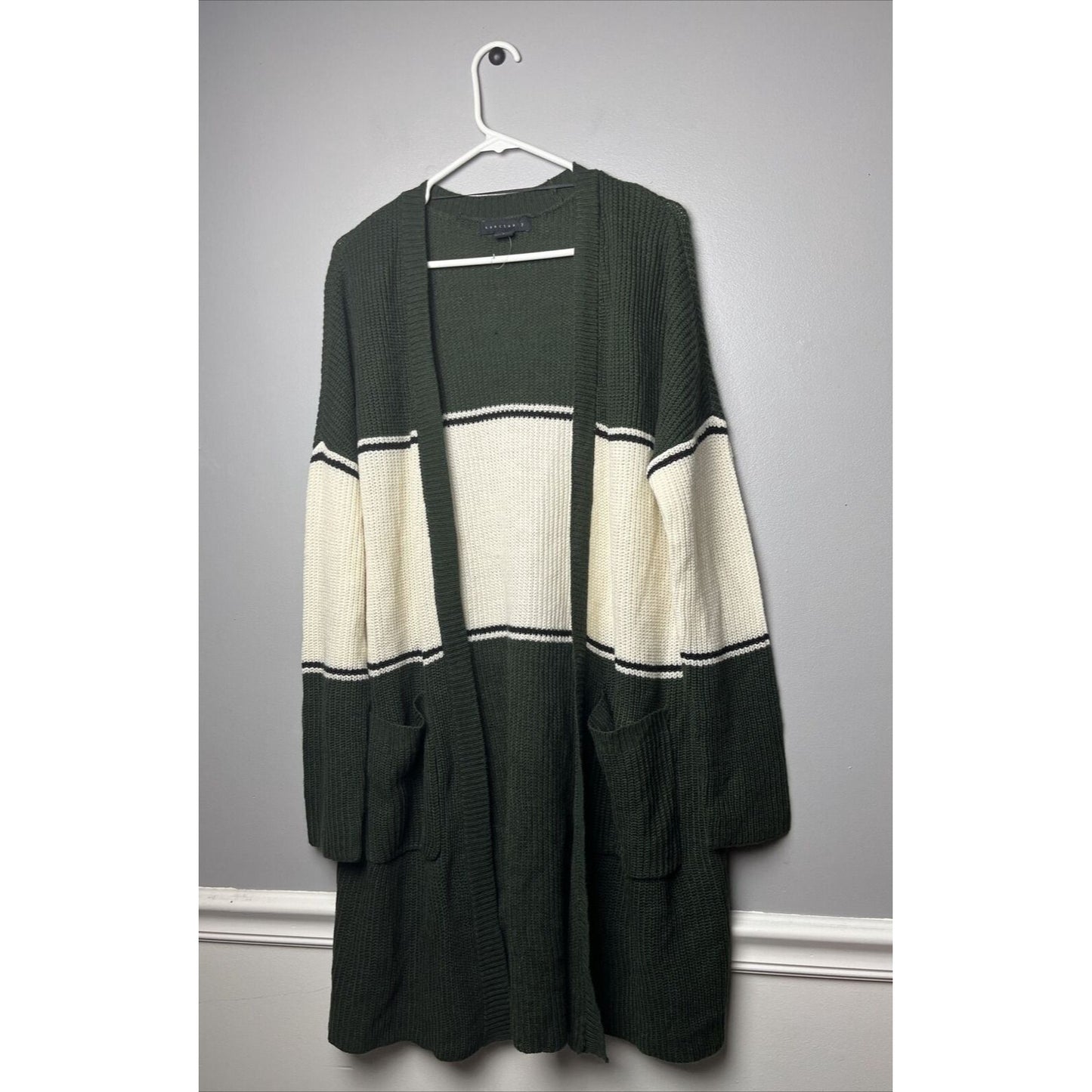 Sanctuary Nordstrom Colorblock Striped Open Front Cardigan Green Cream Size L