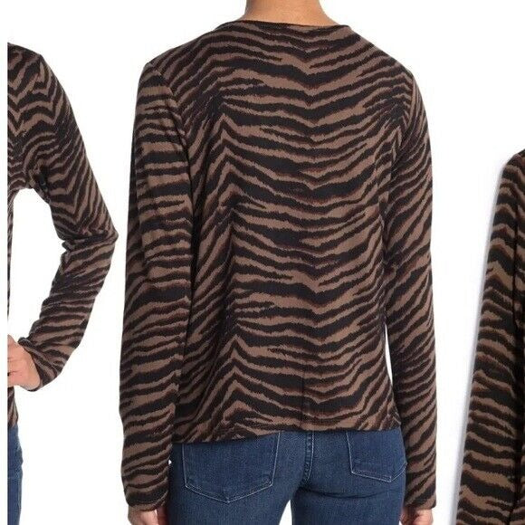 NWT SANCTUARY V-neck Cozy Pocket Sleeve Top In Brown Zebra Size XS