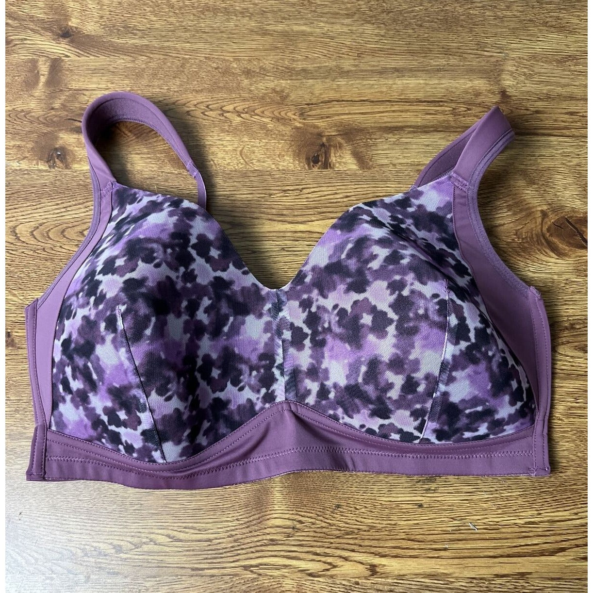 Rhonda Shear Molded Cup Bra with Mesh Overlay Watercolor Floral Animal Print, XL