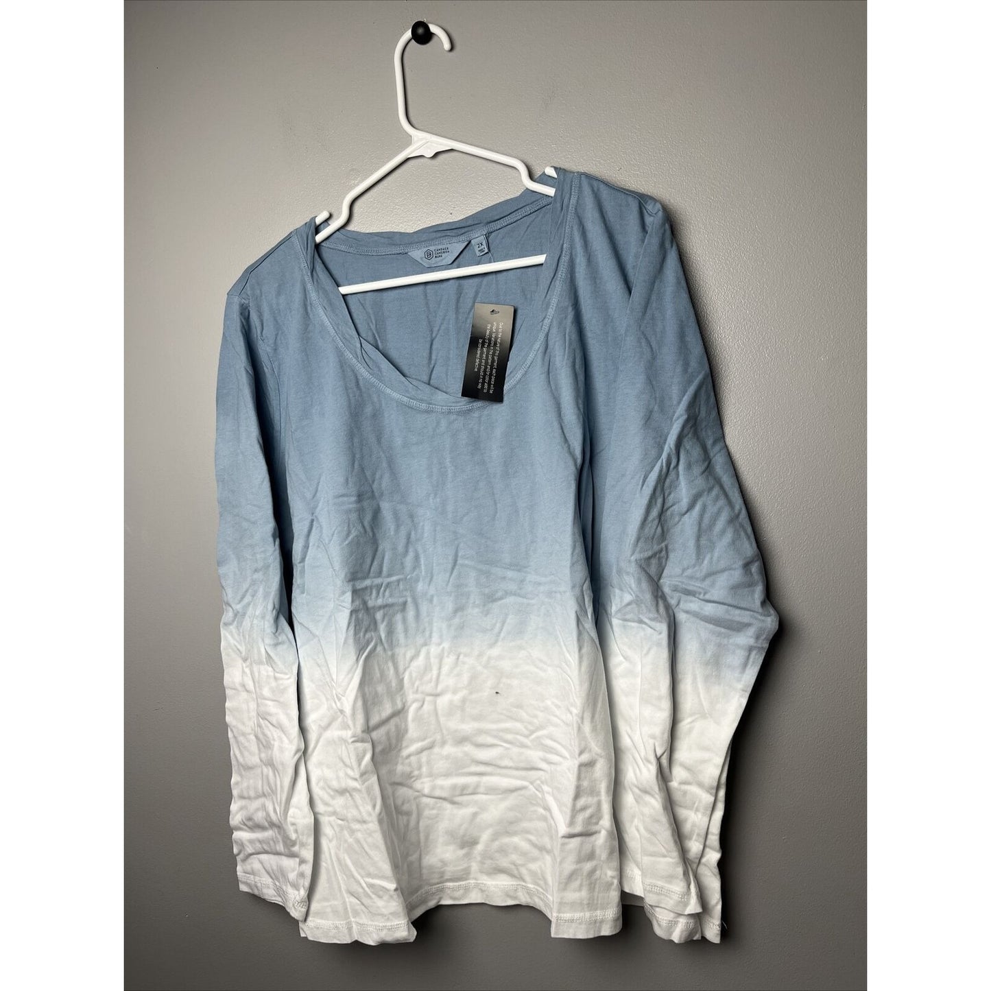 Candace Cameron Bure The Ocean Dipped Long-Sleeve Tee Top Blue 2X Size