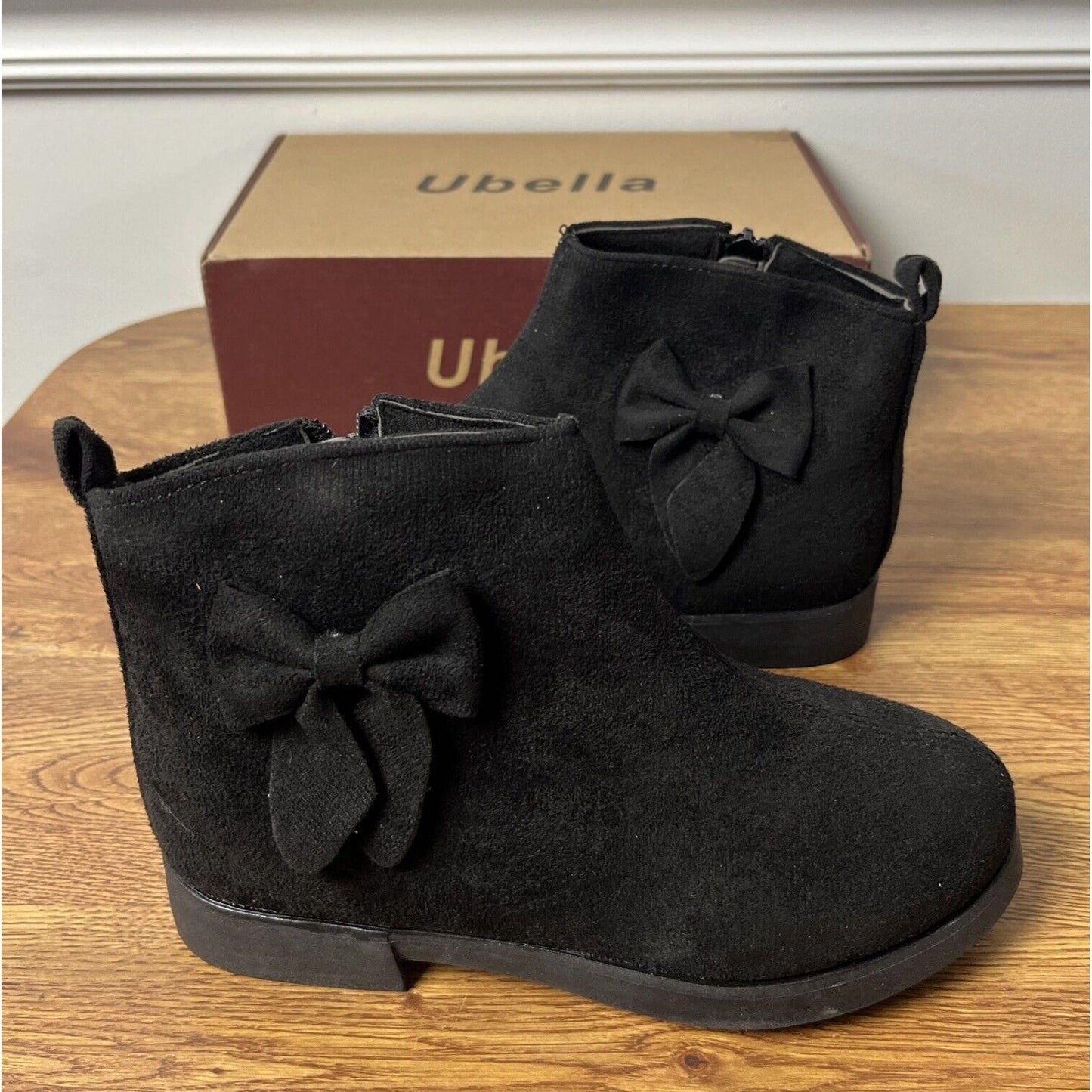 Girls Trendy Bowknot Side Zipper Ankle Boots Low Block Heel Round Toe Shoes