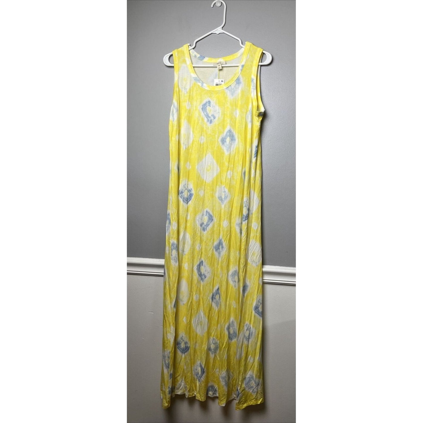 Style & Co (J23-78*) Petite Tie-Dye Knit Jersey Maxi Dress Yellow Sz PXL $59.50