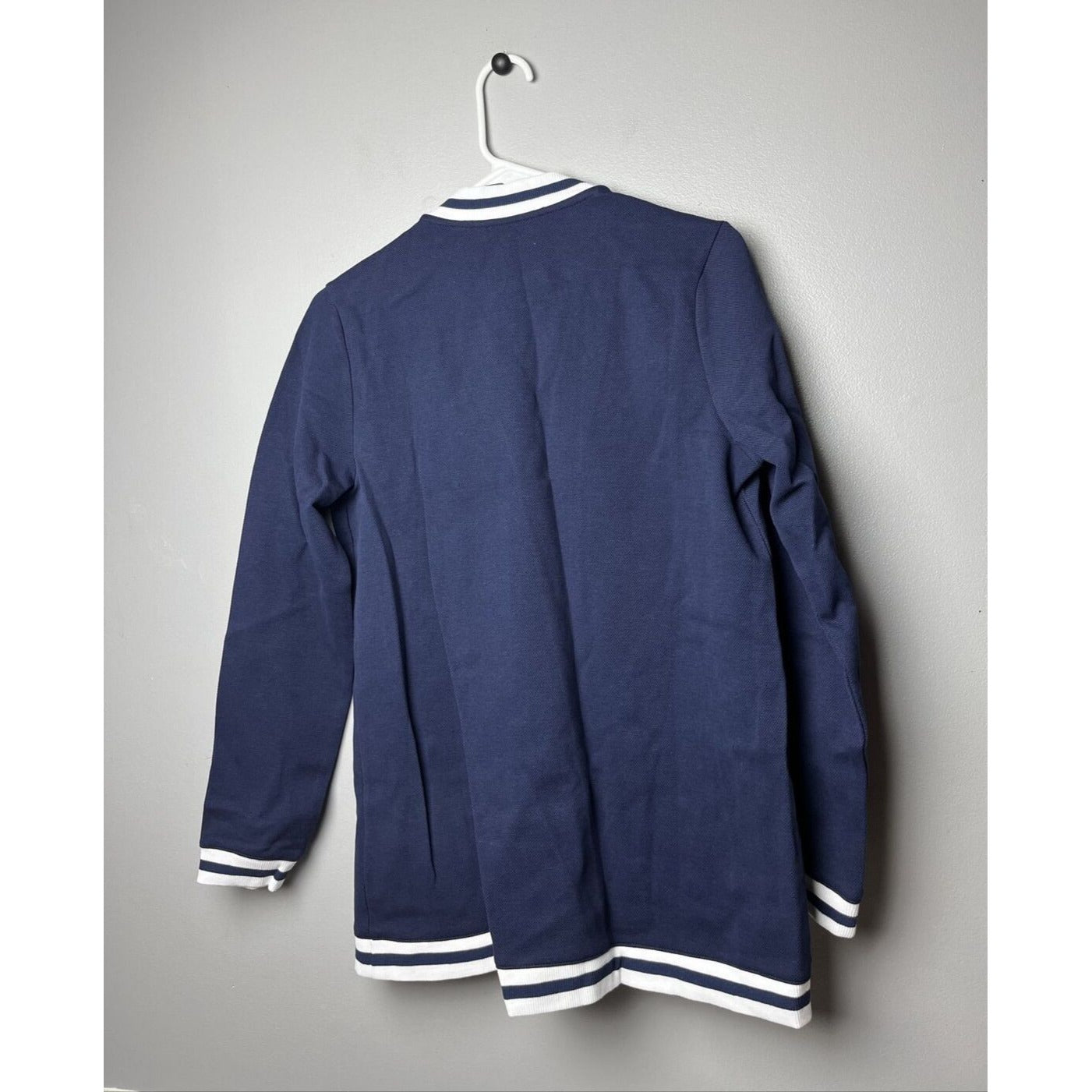 Isaac Mizrahi Women's Knit Pique Cardigan with Varsity Stripe Navy Size XS