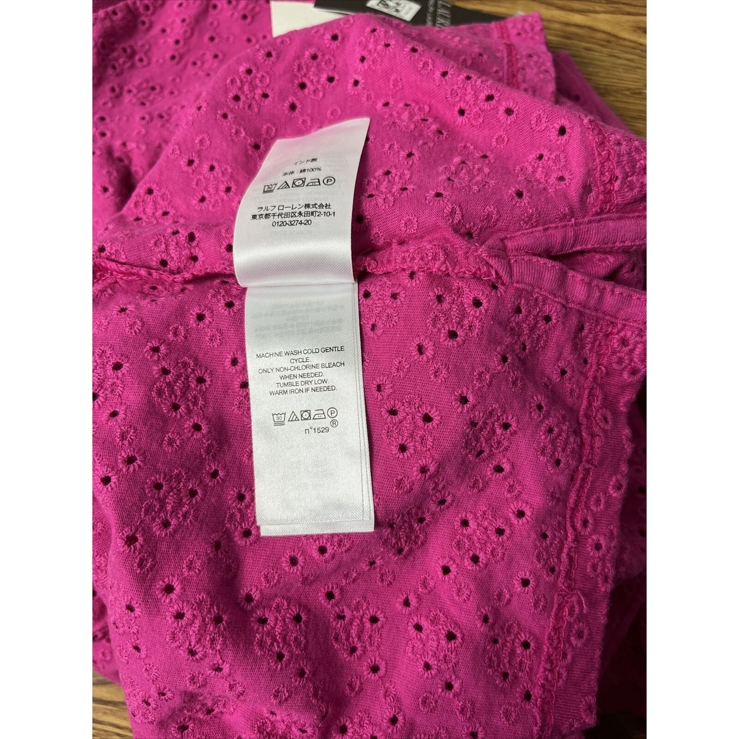 Lauren Ralph Lauren Womens Pink Eyelet Polo Top Shirt Size XL