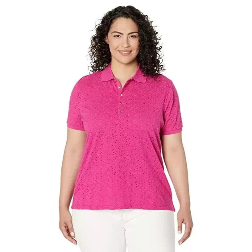 Lauren Ralph Lauren Womens Pink Eyelet Polo Top Shirt Size XL