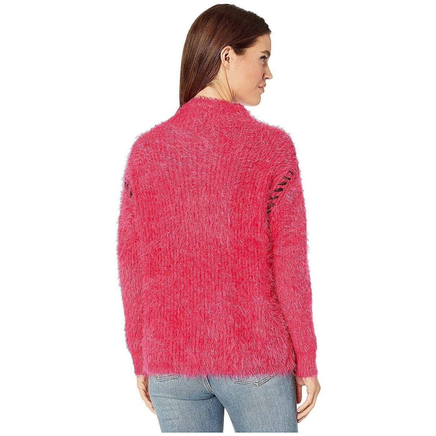 1.STATE Women's Whipstitch Eyelash Sweater Pink Size Medium