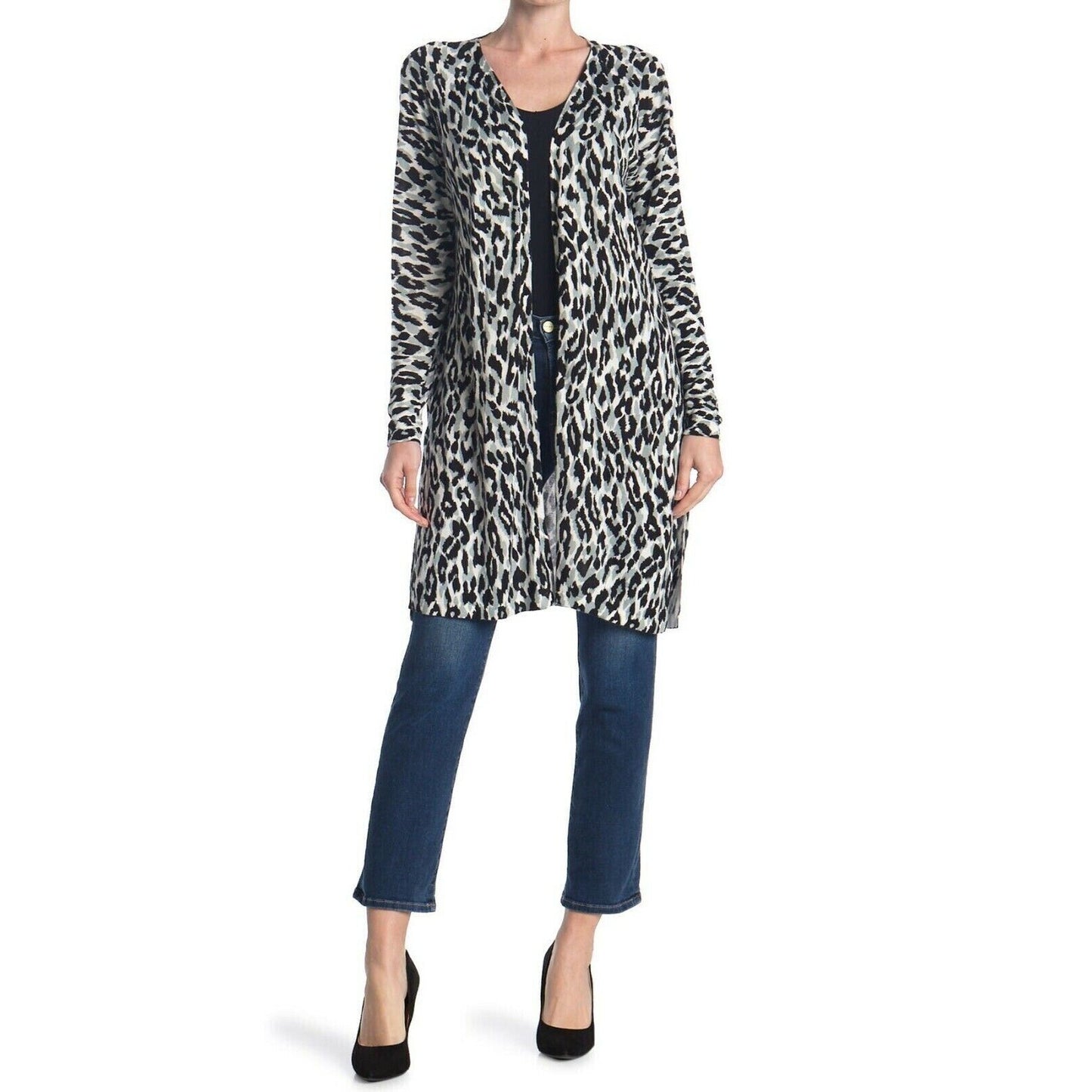 Sweet Romeo NEW Women X-Small XS Leopard Print Jersey Open Drape Cardigan Duster