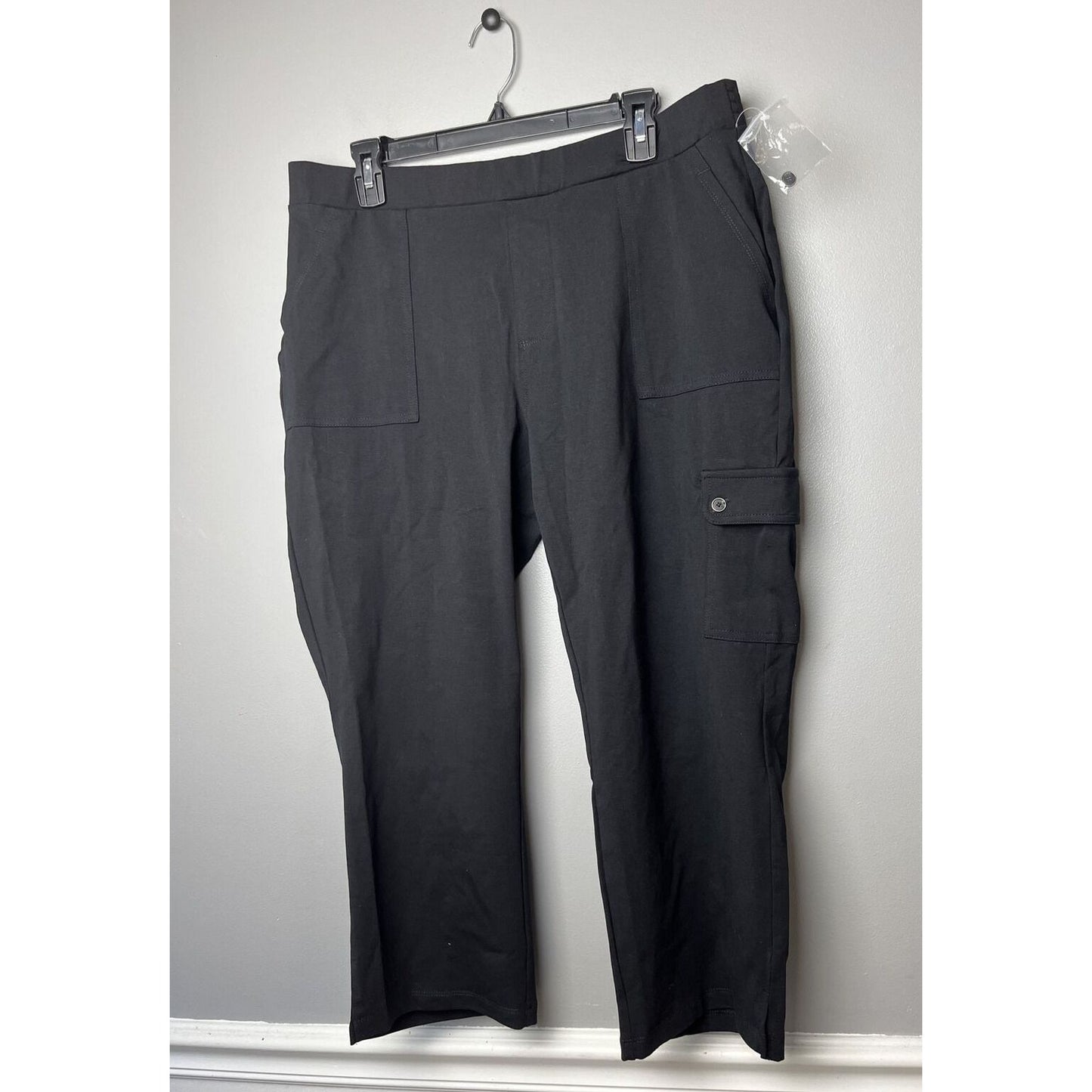 Susan Graver Weekend Regular Premium Stretch Crop Pants with Tab Detail Black L