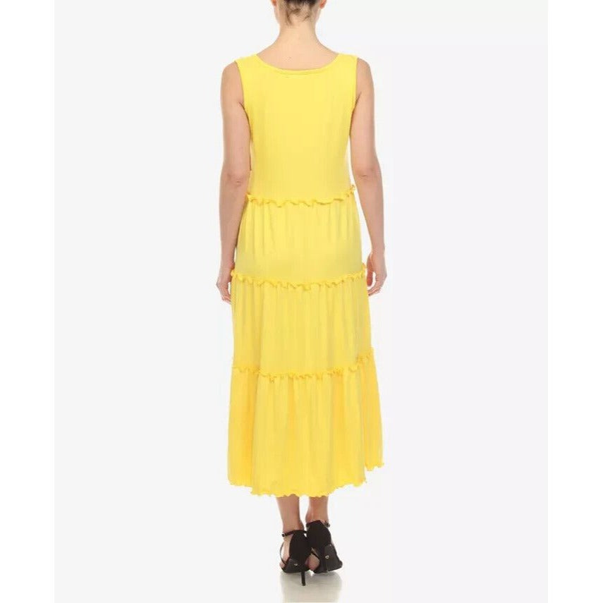 White Mark Women's Scoop Neck Tiered Midi Dress Size L Color Yellow *NWT