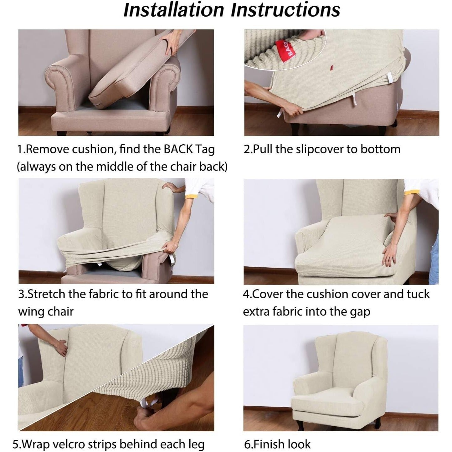 Turquoize Wingback Chair Covers 2 Piece Wing Chair Slipcover Stretch Beige