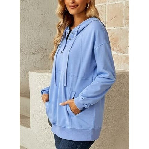 Diukia Women's Casual Drawstring Long Sleeve Blue Color Sweatshirts Size Medium