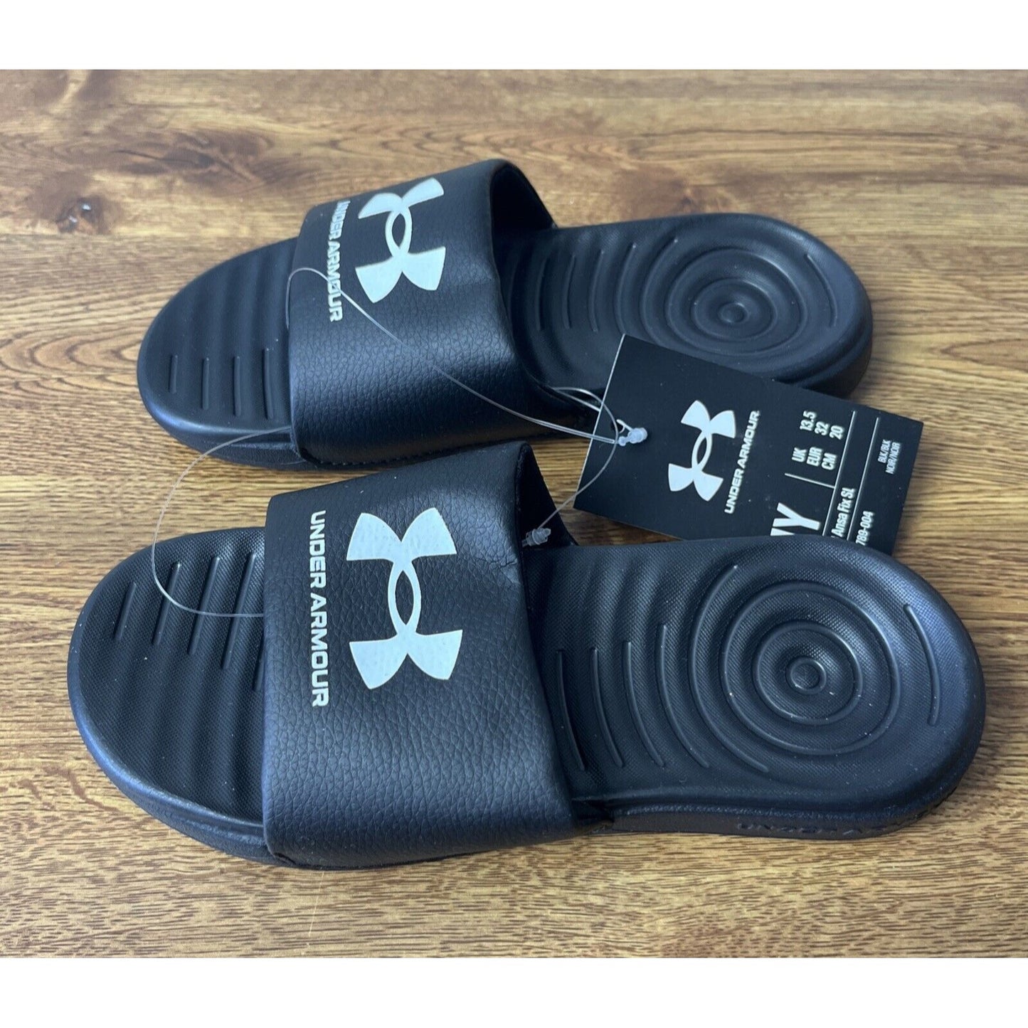 NWT Under Armour UA Ansa Fixed Slides Sandals Black - Boys Size 1Y