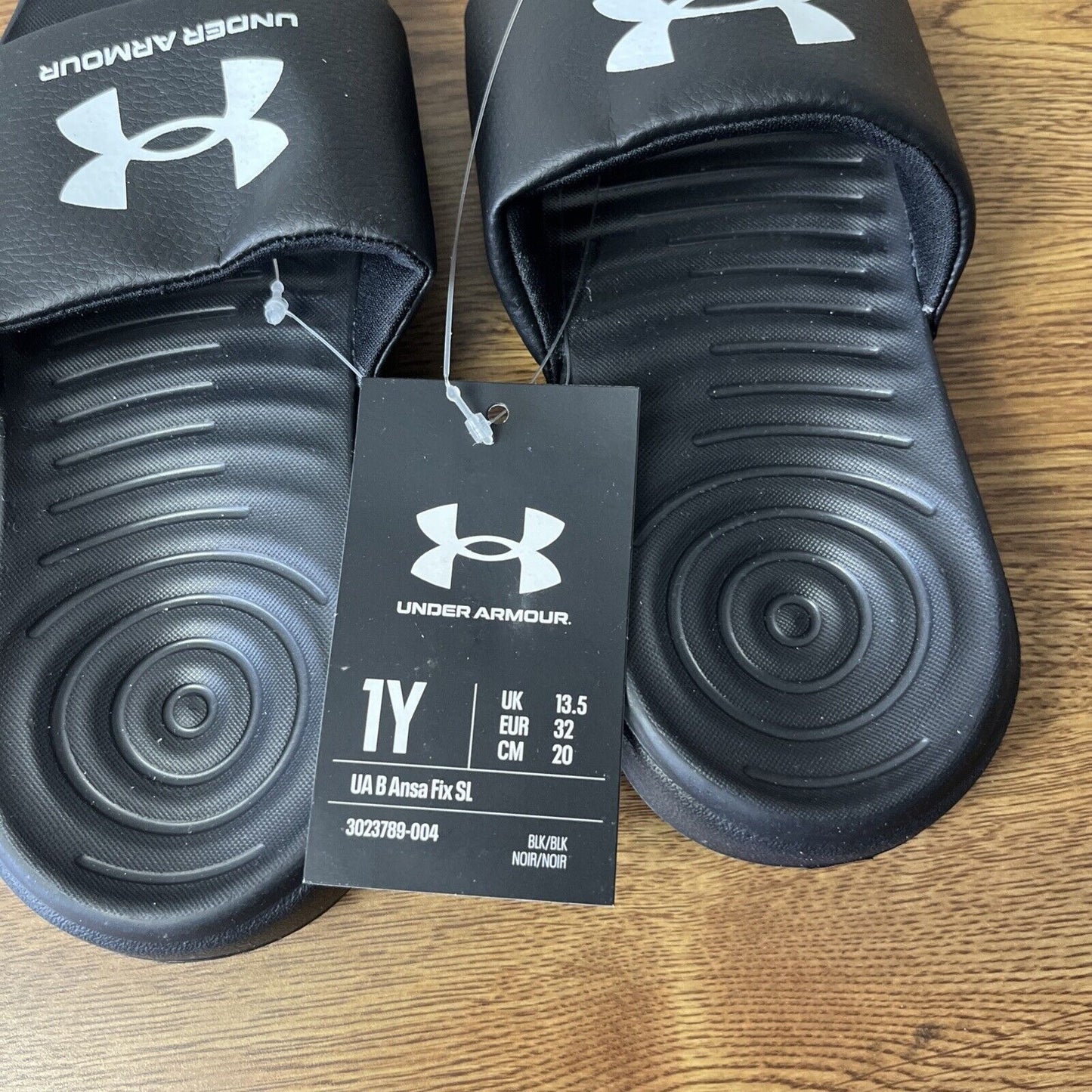 NWT Under Armour UA Ansa Fixed Slides Sandals Black - Boys Size 1Y