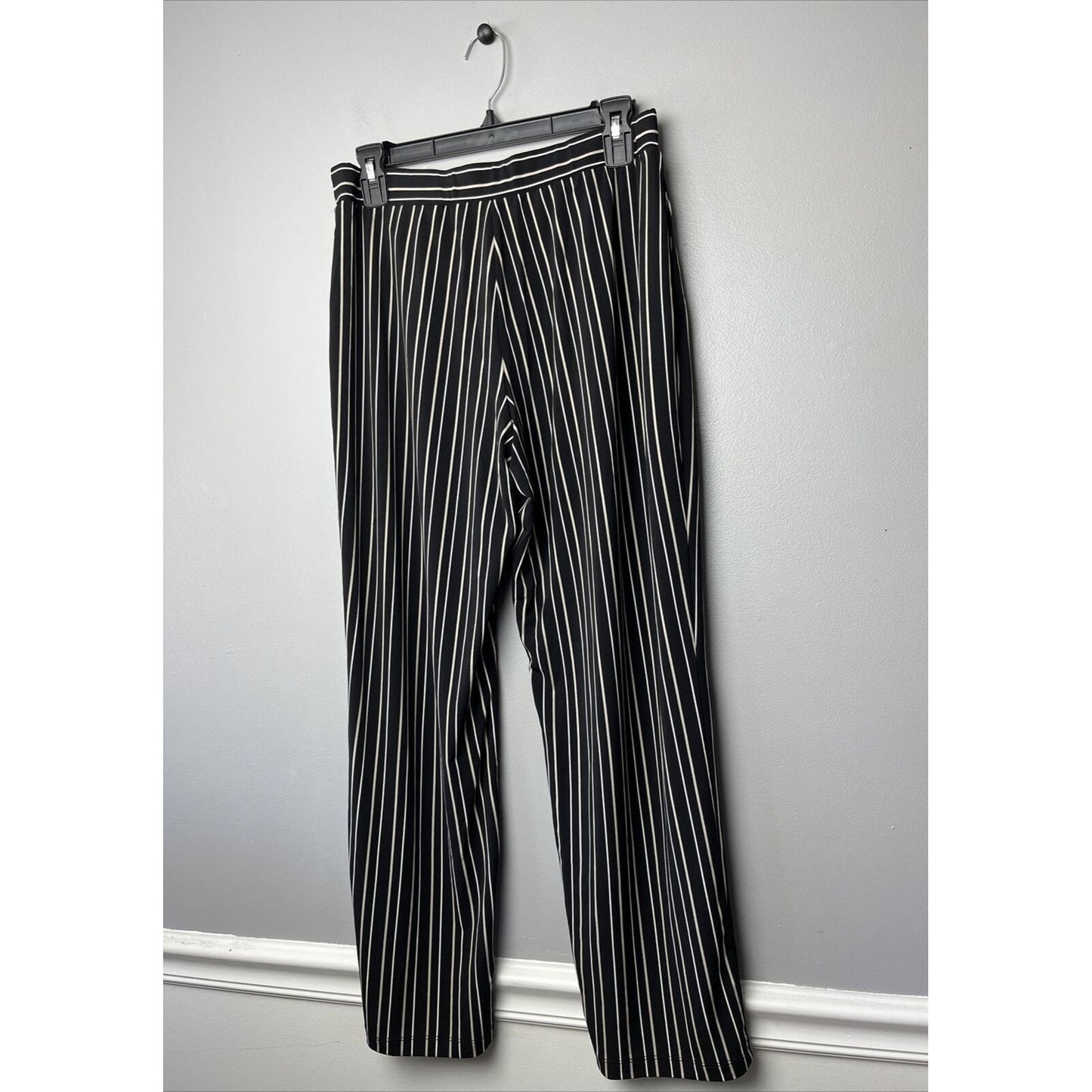 Susan Graver Regular Printed Liquid Knit Pull-On Pants - Black Stripe Petite S