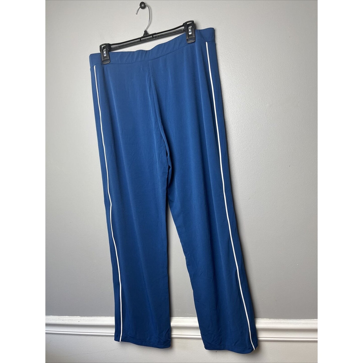 Susan Graver Petite Liquid Knit Track Pants Stripe Blue Petite Medium NWOT