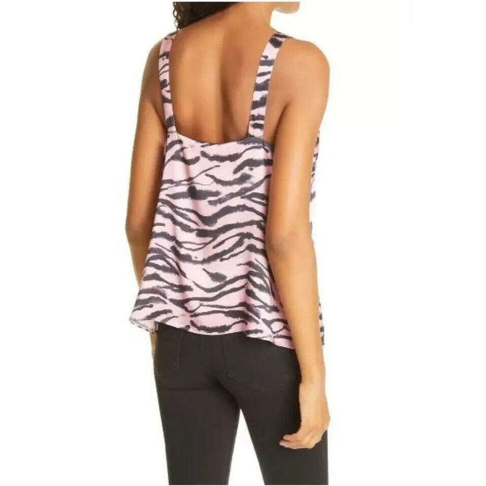 Cami NYC Womens M Pink Black The Diane Prism Zebra Silk Tank Top Blouse V Neck