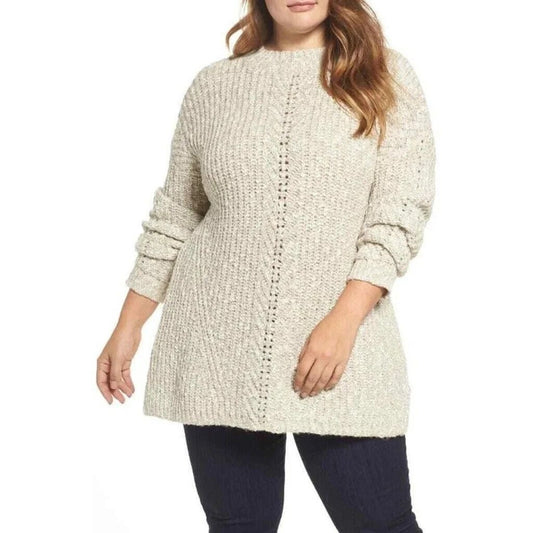 Lucky Brand Open Stitch Sweater, Size 1X - Beige New With Tags