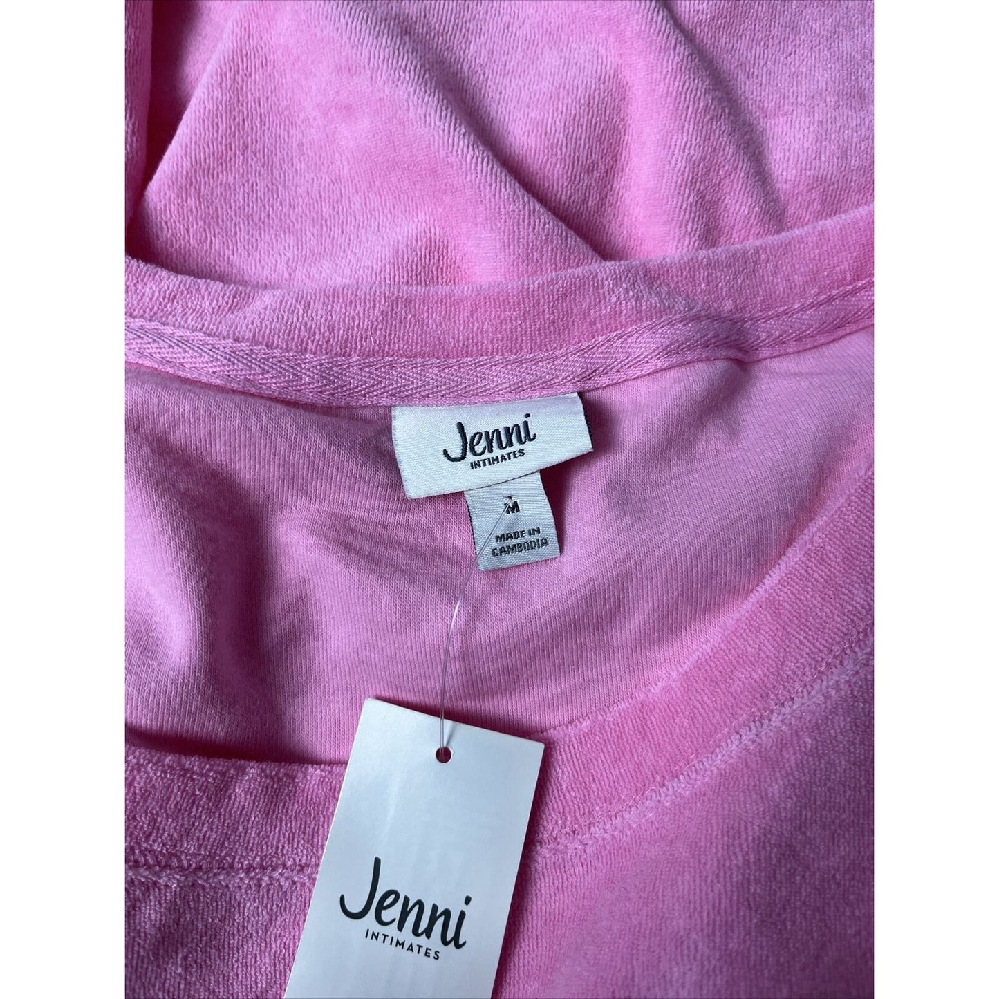 Jenni Women's Terry Cloth Crewneck Top-Pink Heat Size Medium