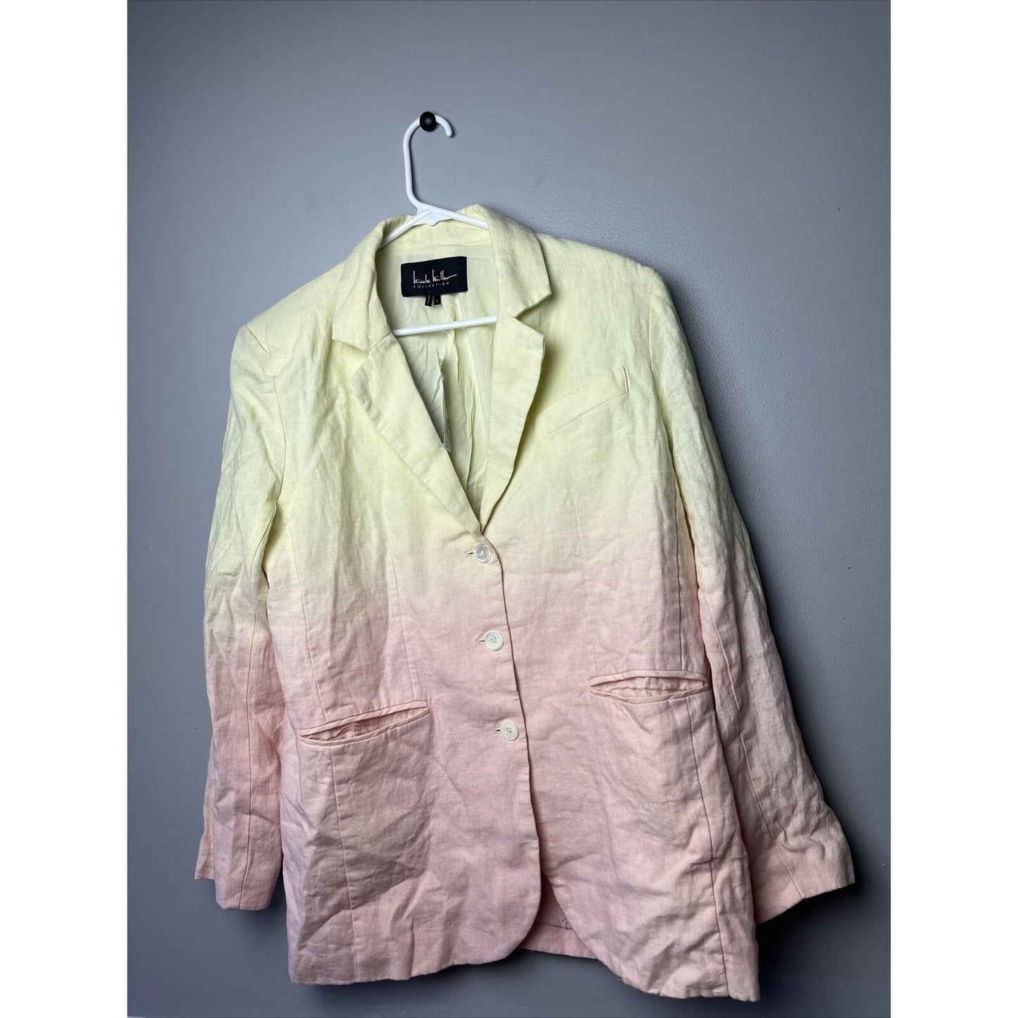 Womens Nicole Miller Oversize Dip Dye Linen Blazer In Pink/yellow Size Small