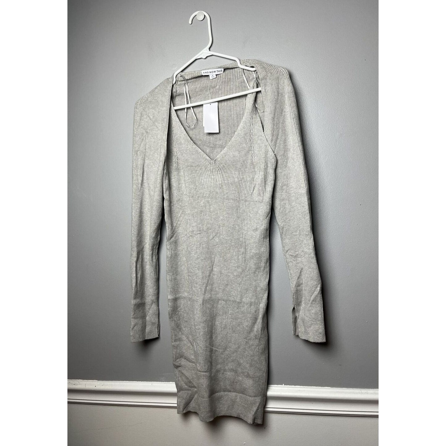 And Now This Women's Ribbed Knit Bodycon Dress & Shrug Gray Size Medium