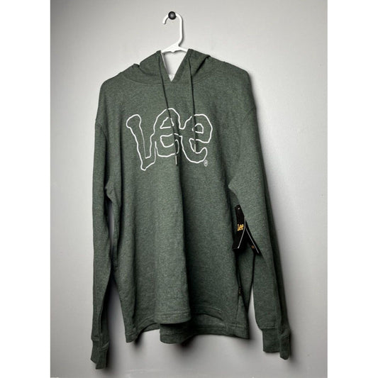 Lee Heritage Men’s Classic Wobbly Lee Logo Hoodie Fleece Sweatshirt NEW L Green