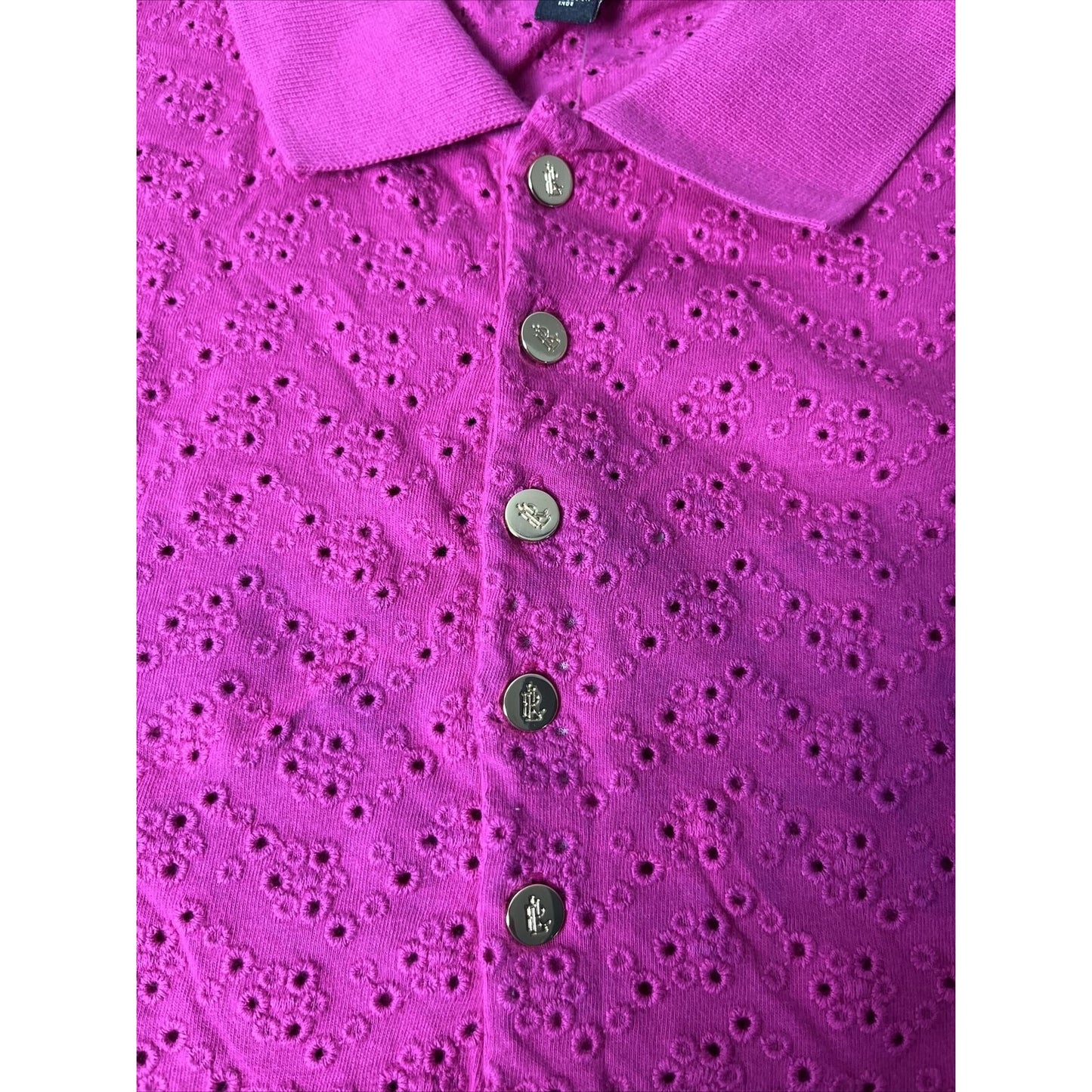 Lauren Ralph Lauren Womens Pink Eyelet Polo Top Shirt Size XL