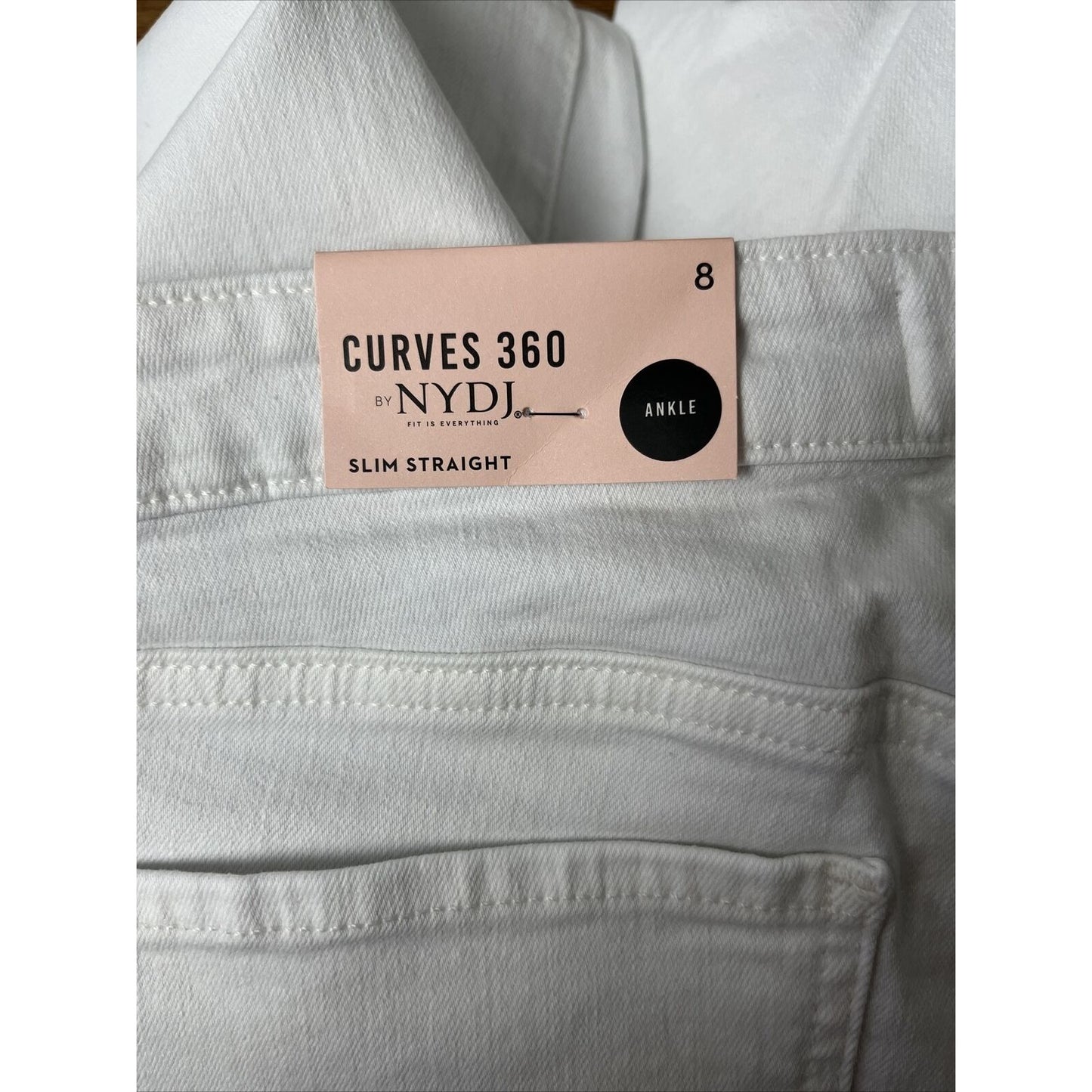 Curves 360 by NYDJ Slim Straight Ankle Jeans w/Side Slits NWT White Size 8