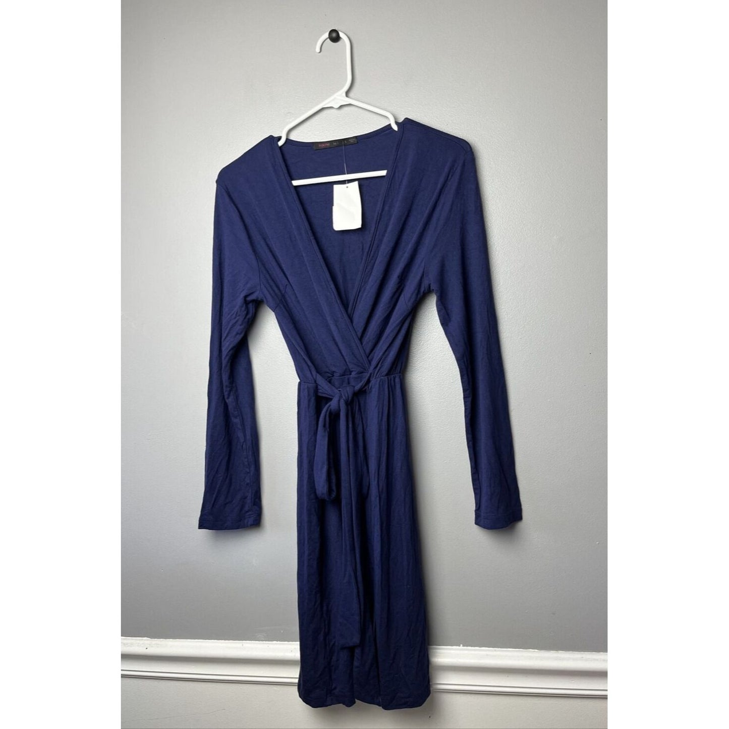 Fraiche By J Women's Long Sleeve Wrap Dress Small Navy Blue