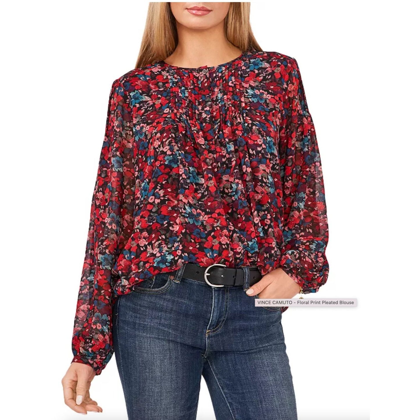 VINCE CAMUTO Womens Floral Print Pleated Blouse Size Small