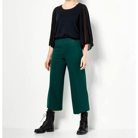 J Jason Wu Ponte Twill Regular Cropped Knit Pull On Pants- EVERGREEN, Medium