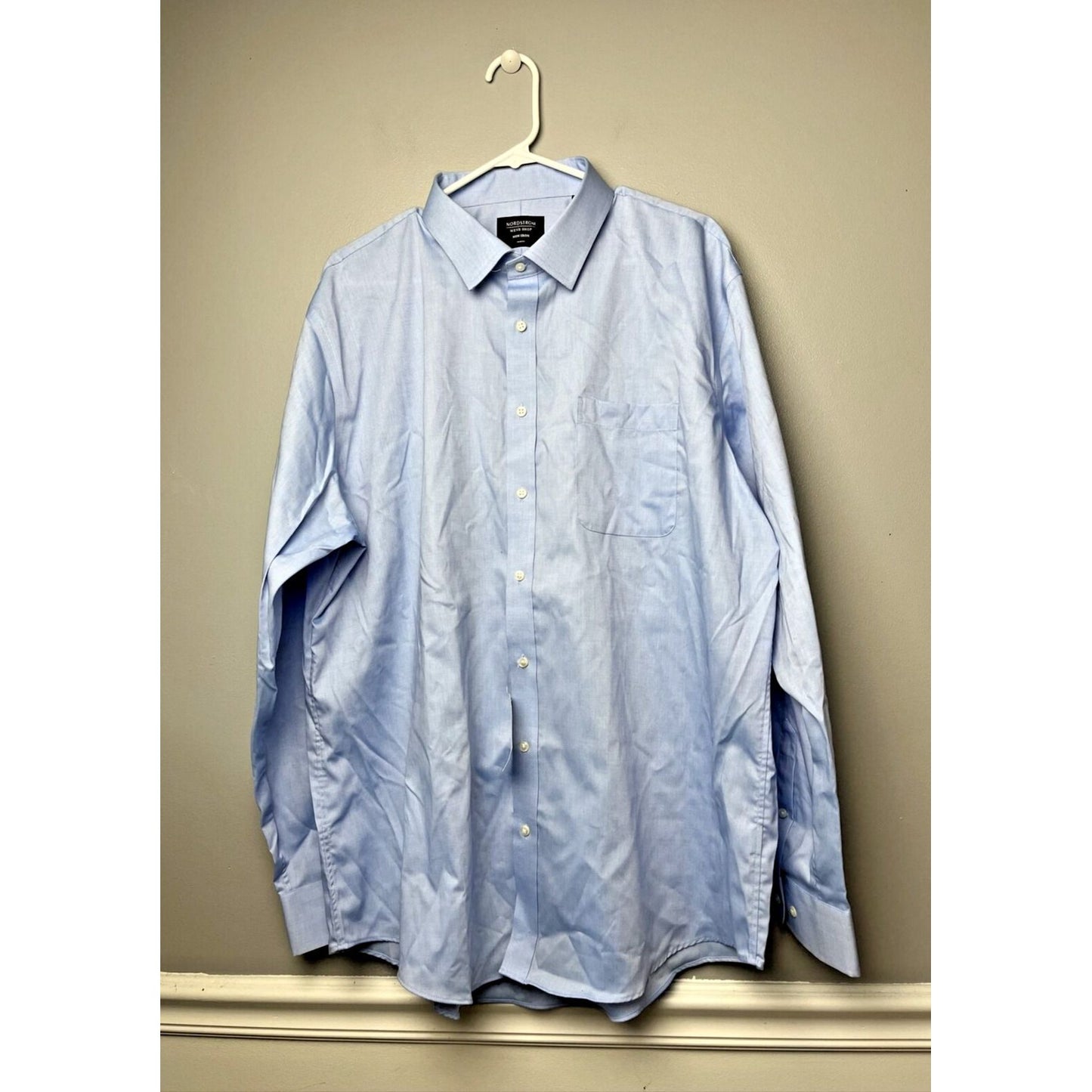 NWT Nordstrom Mens Dress Shirt 18.5 36-37 Blue Trim Fit Non Iron Button Up