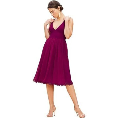 Dress the Population Women's Alicia Plunging Mix Media Dress Magenta Size XS NWT