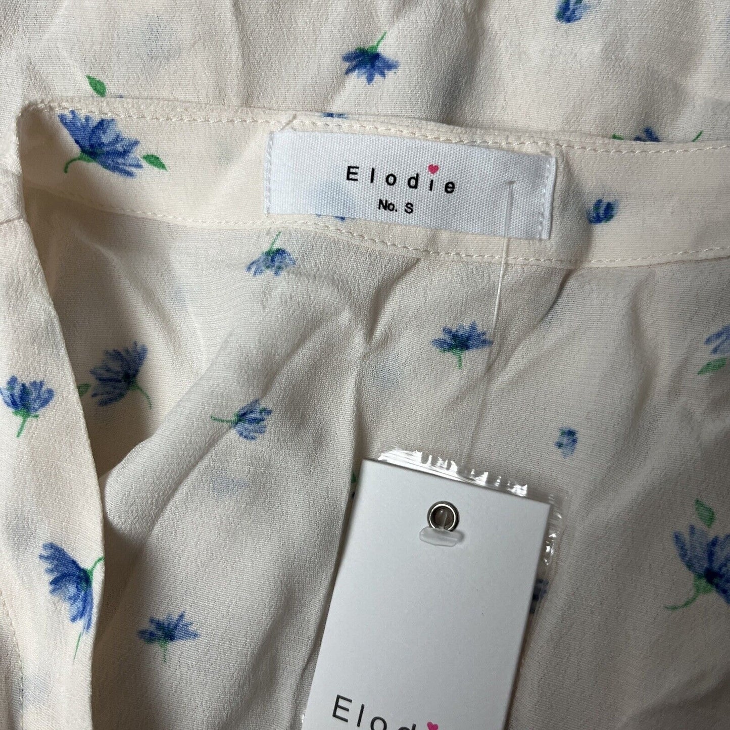 Elodie White Floral Surplice V-Neck White Top Size Small