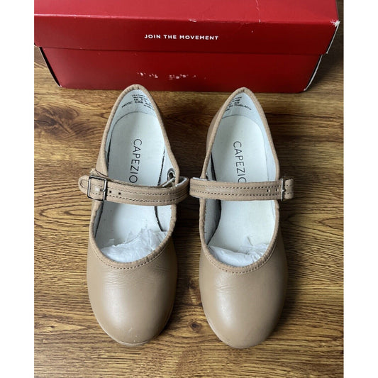 Capezio Girls Size 12.5M Tap Dance Shoes Beige Mary Jane Leather Tele Tone 3800C