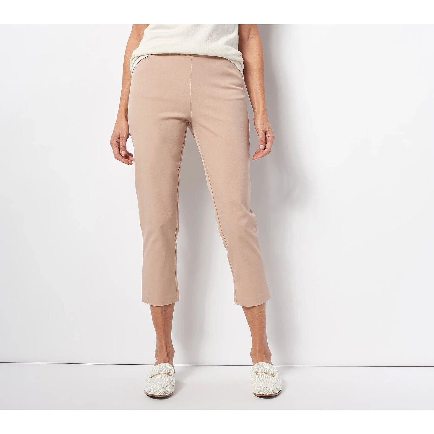 Isaac Mizrahi Regular 24/7 Stretch Crop Pants w/Pockets White Plus Petite 20WP
