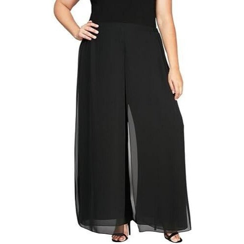 NWT Alex Evenings Chiffon Flowy Pants Women's Size 2X Black Wide Leg Made in USA