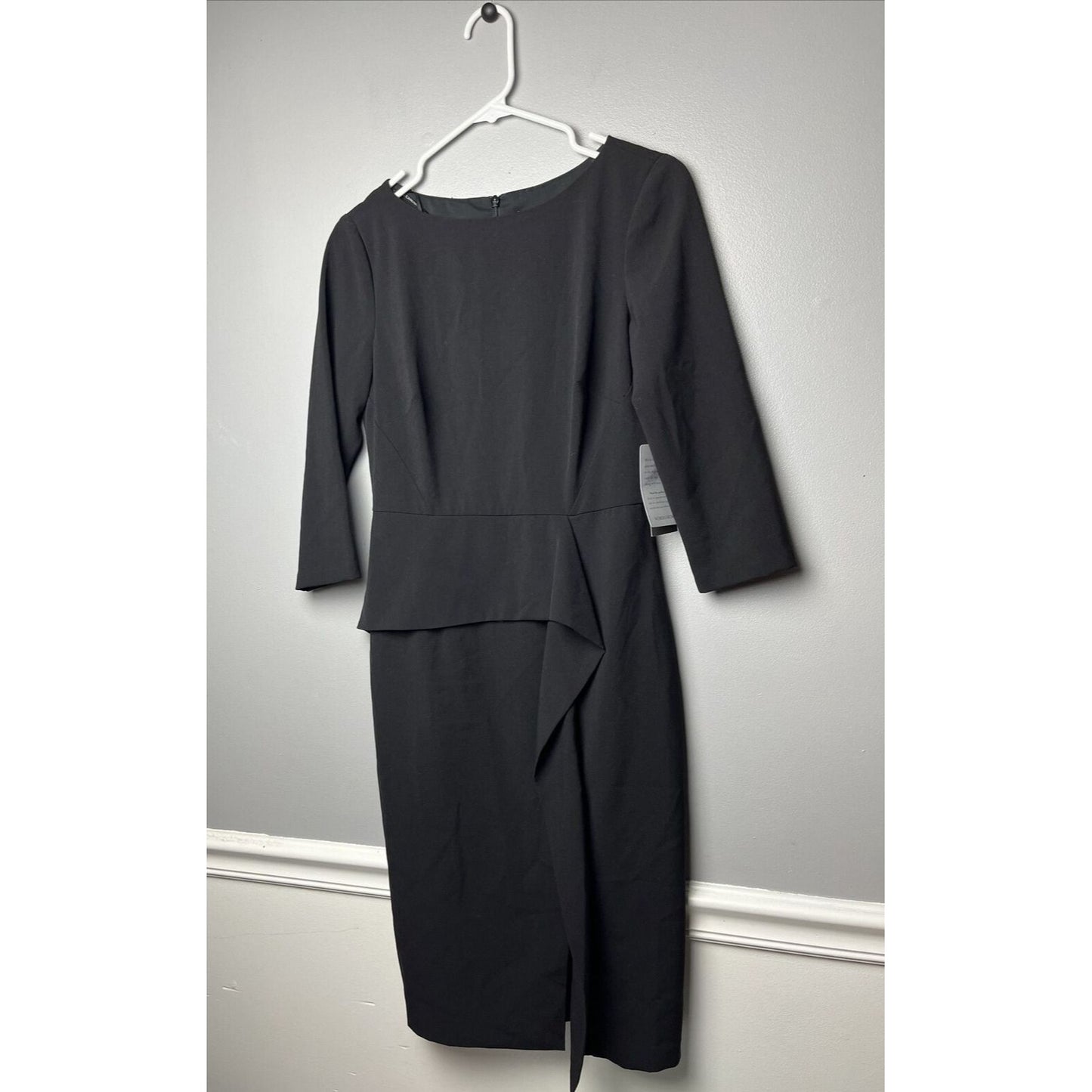 Vince Camuto Women's Black Angled Ruffle Sheath Midi Dress Size 4 MSRP $138