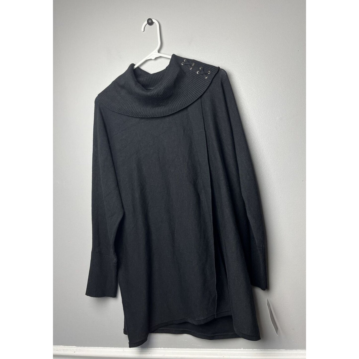 JM Collection Women's Faux Wrap Cowl Neck Sweater Black Size 0X