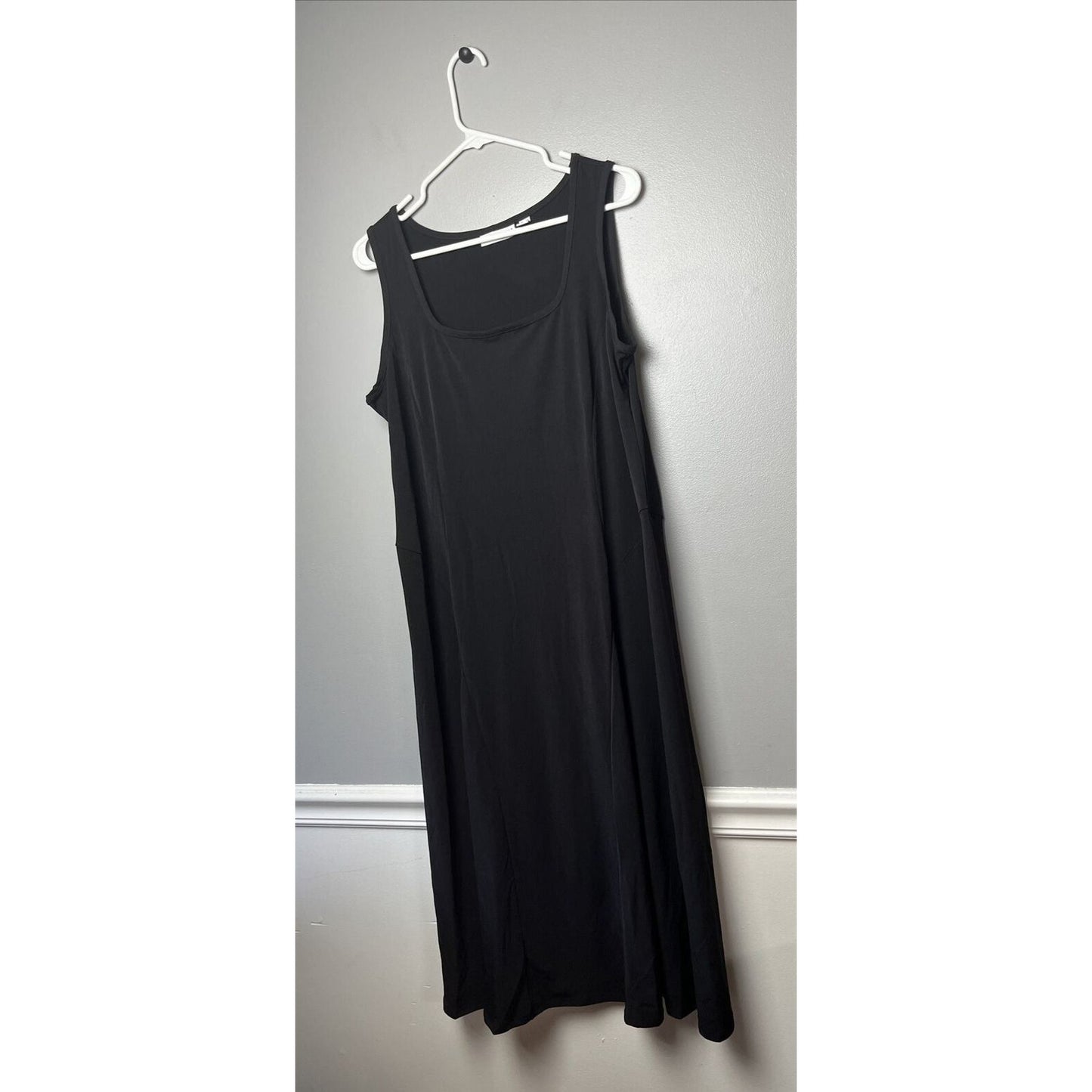 Susan Graver Liquid Knit Sleeveless Midi Dress- Black, PETITE L A480678