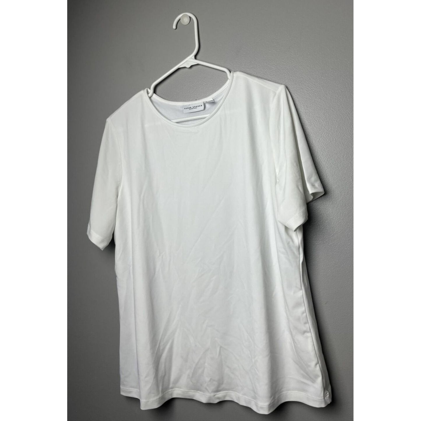 Susan Graver Essentials Liquid Knit Short Sleeve Top (White, Large) A213552