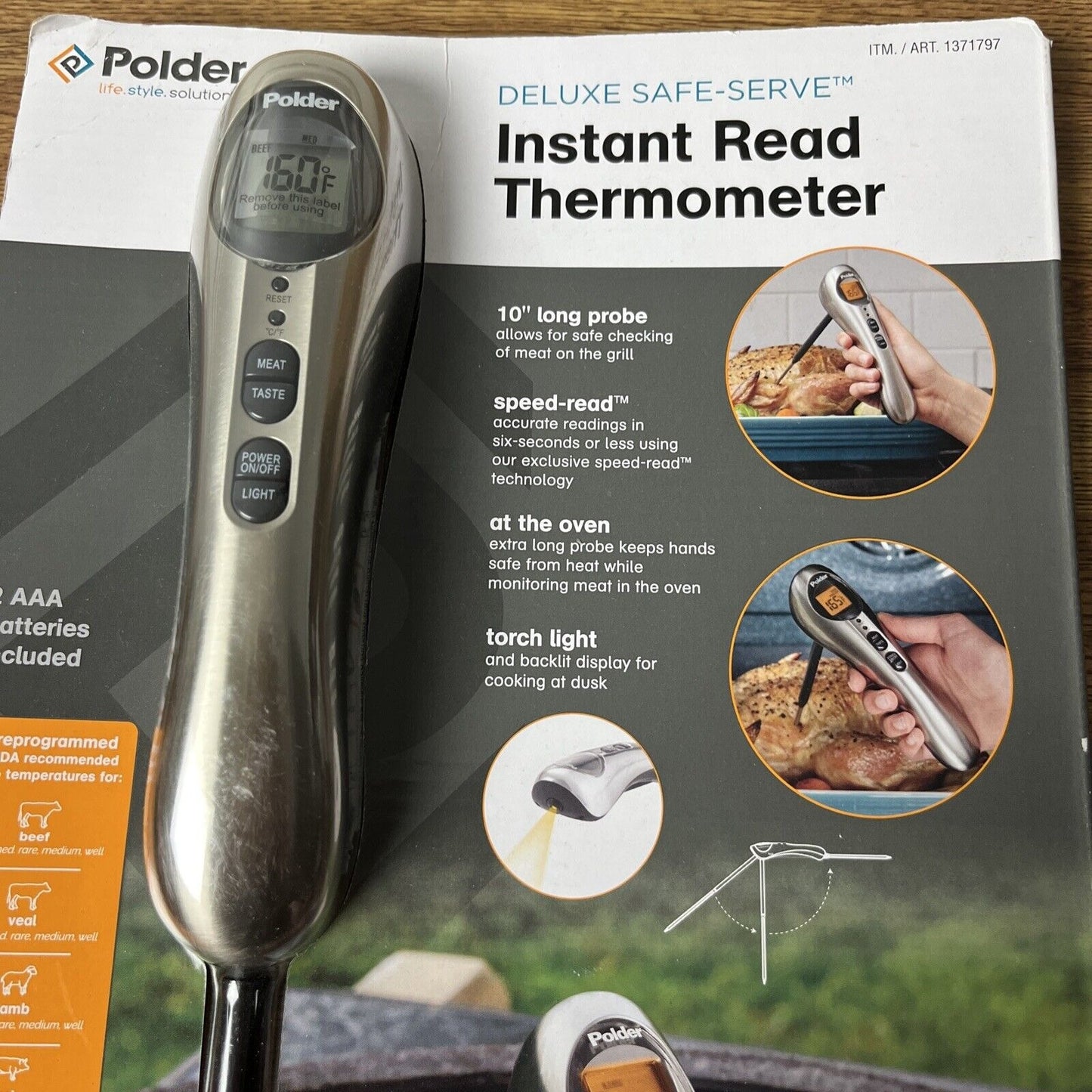 Polder Safe Serve Digital Instant Read Grill Thermometer w/ 10 Inch Probe