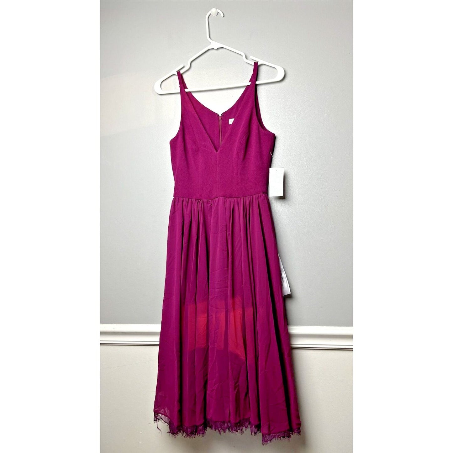 Dress the Population Women's Alicia Plunging Mix Media Dress Magenta Size XS NWT