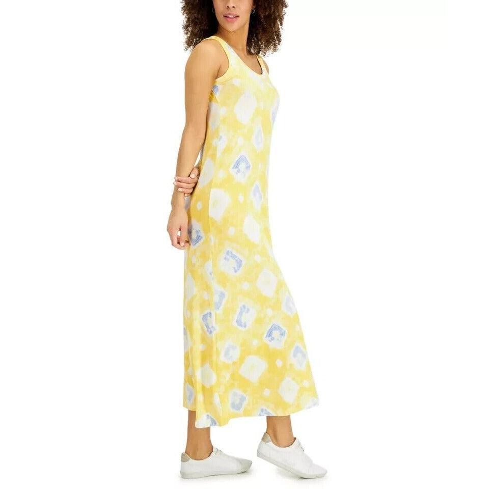 Style & Co (J23-78*) Petite Tie-Dye Knit Jersey Maxi Dress Yellow Sz PXL $59.50