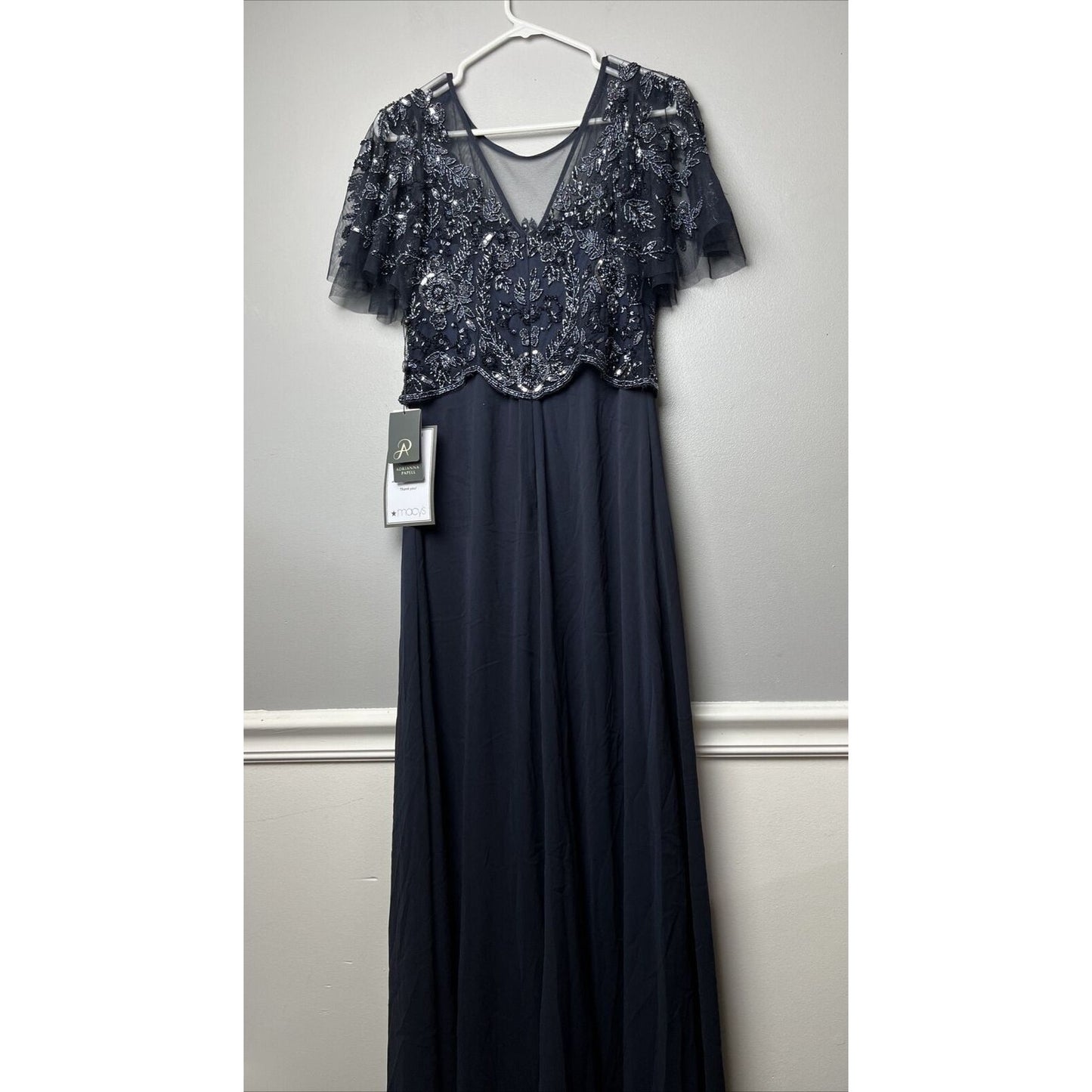 Adrianna Papell Womens Beaded Maxi Special Occasion Evening Dress Gown Size 4