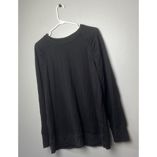 Belle by Kim Gravel Top Medium Black Luxe French Terry Ruched Shoulder