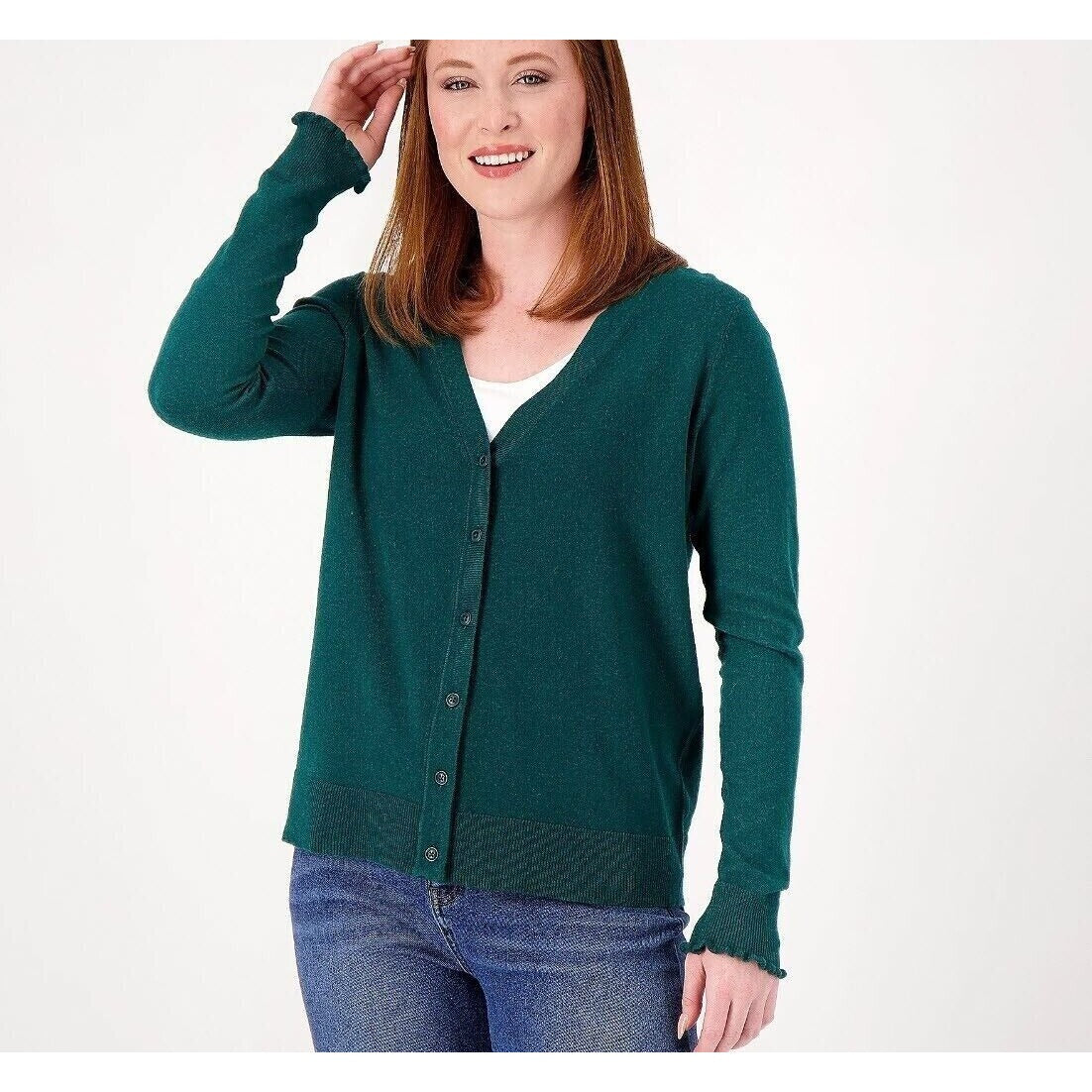 Candace Cameron Bure Surfside Button-Front V-Neck Cardigan Forest Green X-Small